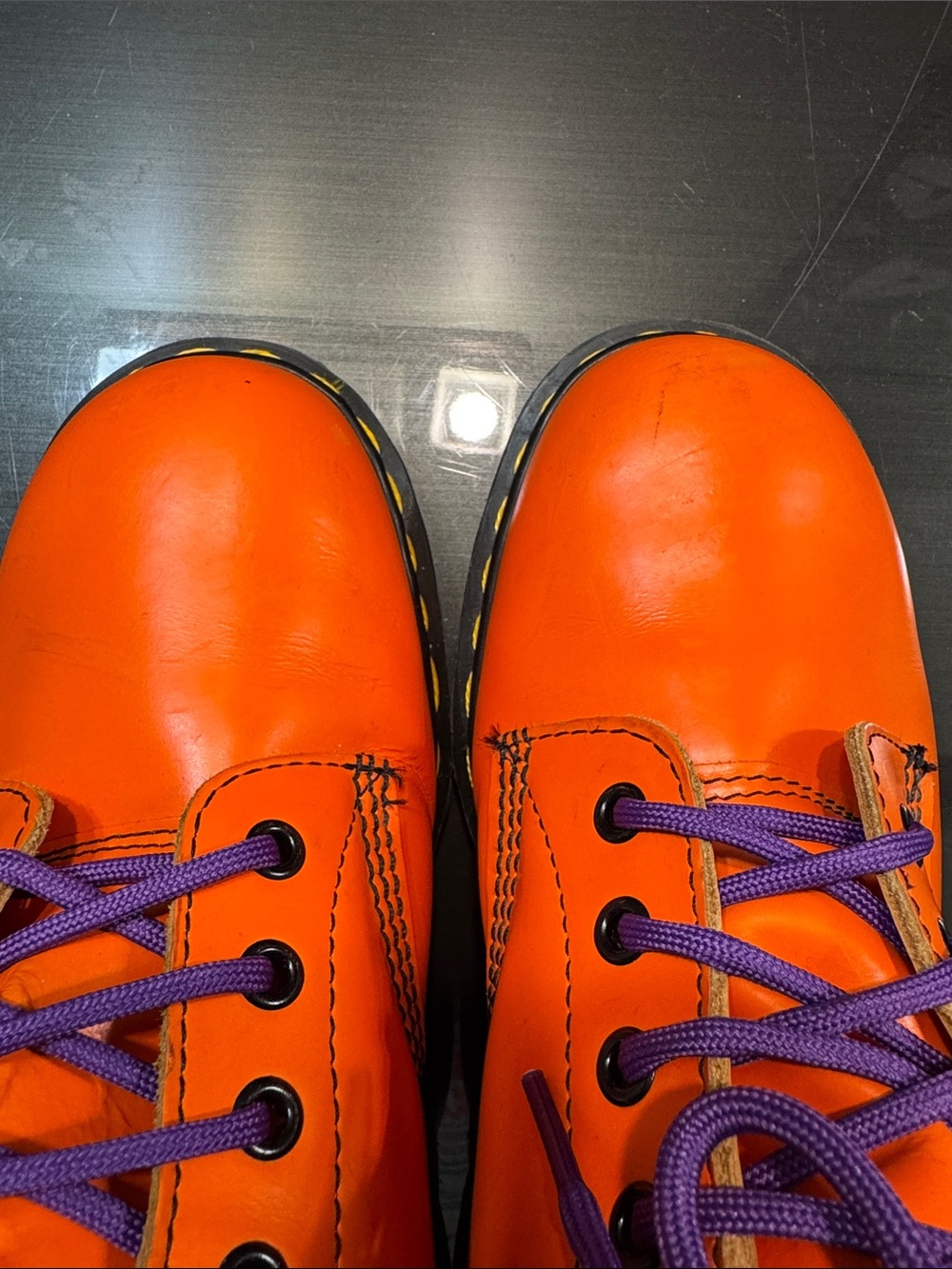 Dr. Martens Made in England Vintage Orange Leather Combat Boots Y2K rare 7.5UK - Picture 16 of 17